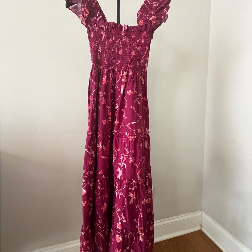Hill House Floral Smocked Maxi Dress in Berry Pink